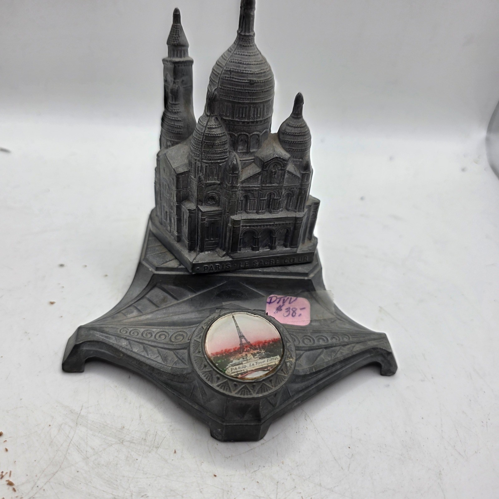 Antique Paris Sacre Coeur Eiffel Tower Souvenir Inkwell French Pot Metal