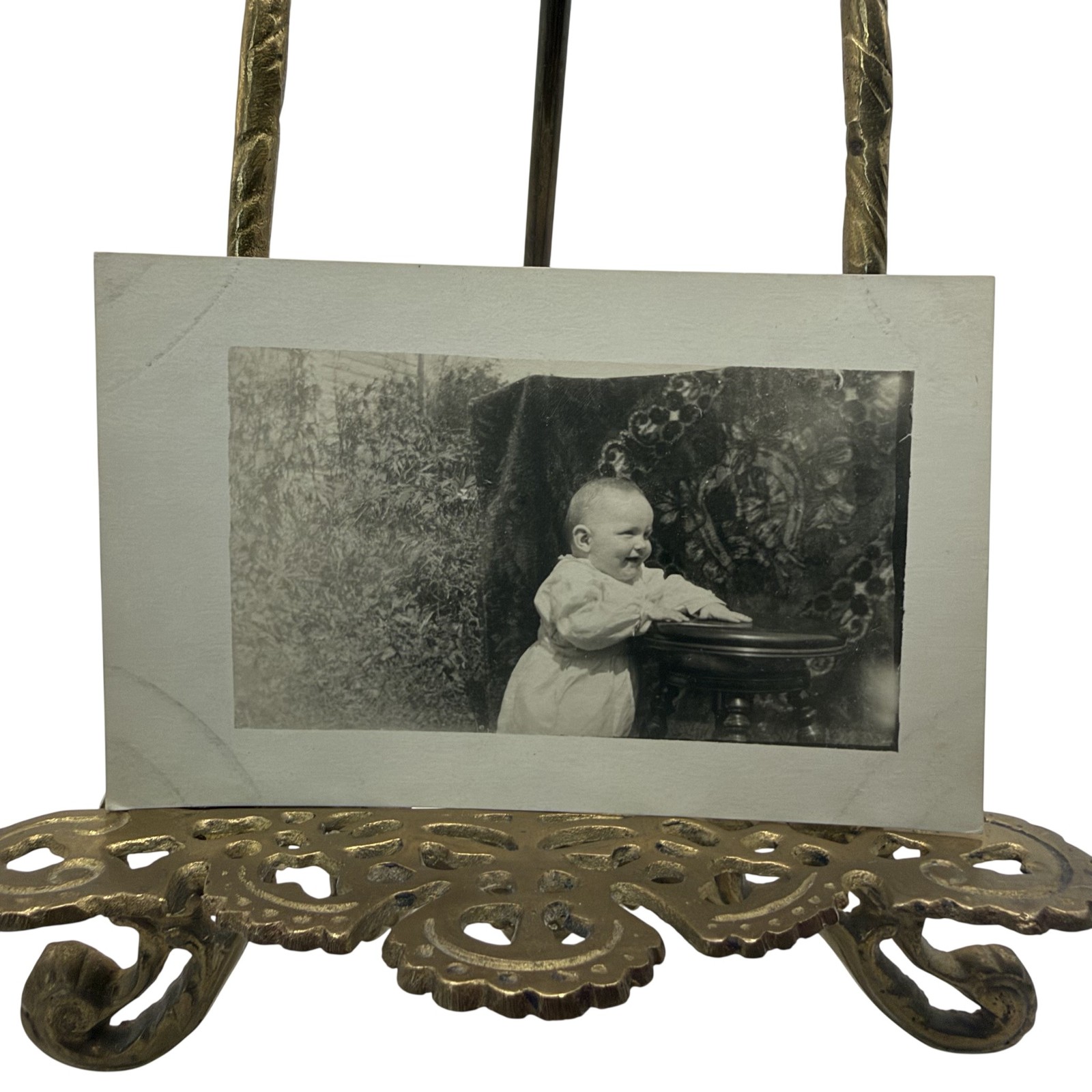 Vintage C1910s Baby At Table RPPC Real Photo Postcard B&W AZO 3.5x5.5 Unposted