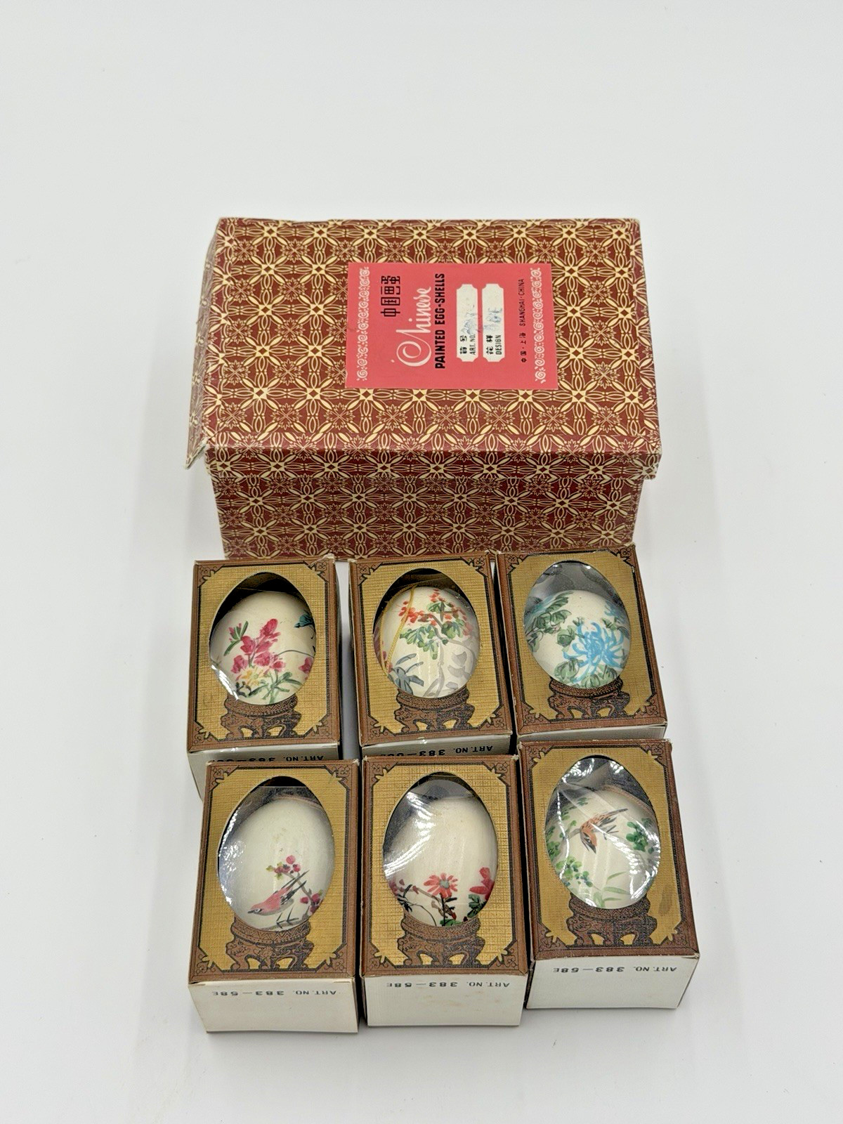 LOT OF 6 VINTAGE MINESE HAND PAINTED DECORATIVE EGGS ORIGINAL BOX COMPLETE LOT OF 6 VINTAGE MINESE HAND PAINTED DECORATIVE EGGS ORIGINAL BOX COMPLETE