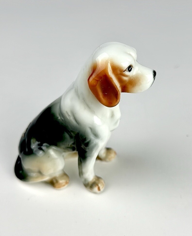 Vintage Beagle Dog Bone China Porcelain Sitting Figurine Miniature 3” Sticker