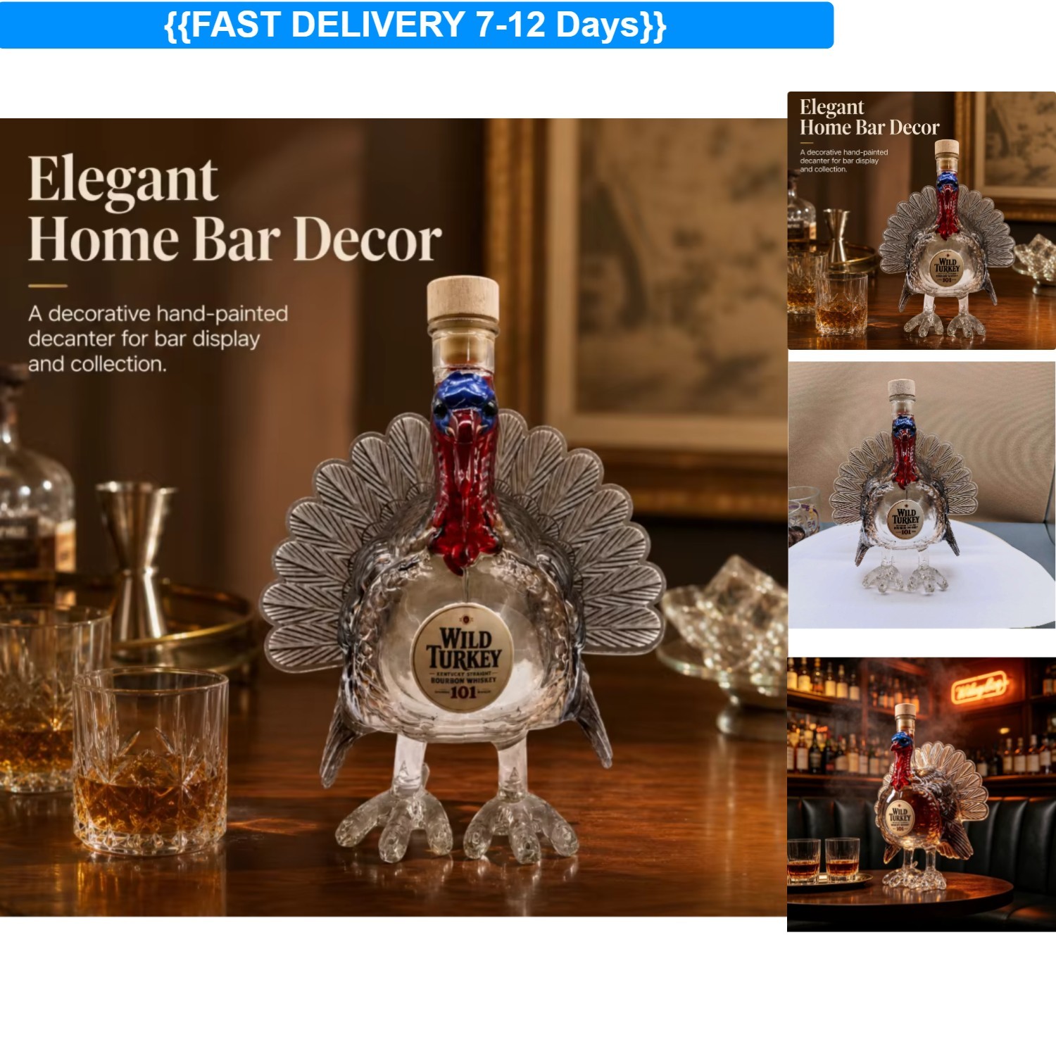 Wild Turkey Shaped Glass Drink Whiskey Bottle Decanter Turkey Thanksgiving Wild Turkey Shaped Glass Drink Whiskey Bottle Decanter Turkey Thanksgiving