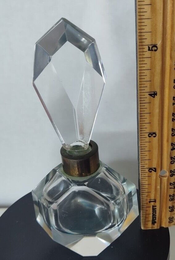 Vtg Crystal Perfume Bottle Hand Polished Heavy Clear Glass Ground Stopper