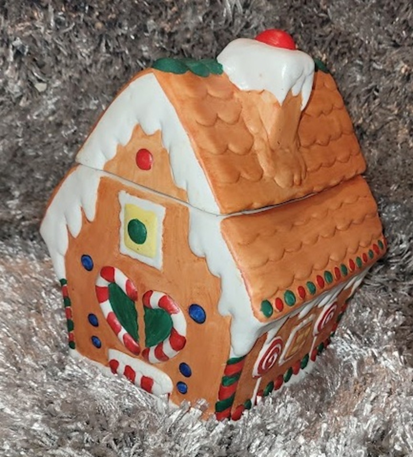 Gingerbread House Cookie Jar Ceramic (2) 8.25 x 6.5 x 6.5