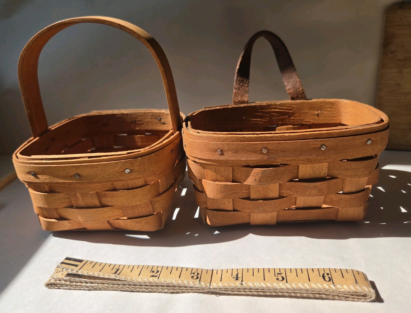 2 Small Longaberger Baskets, One Hanging 1989 And Square 1990