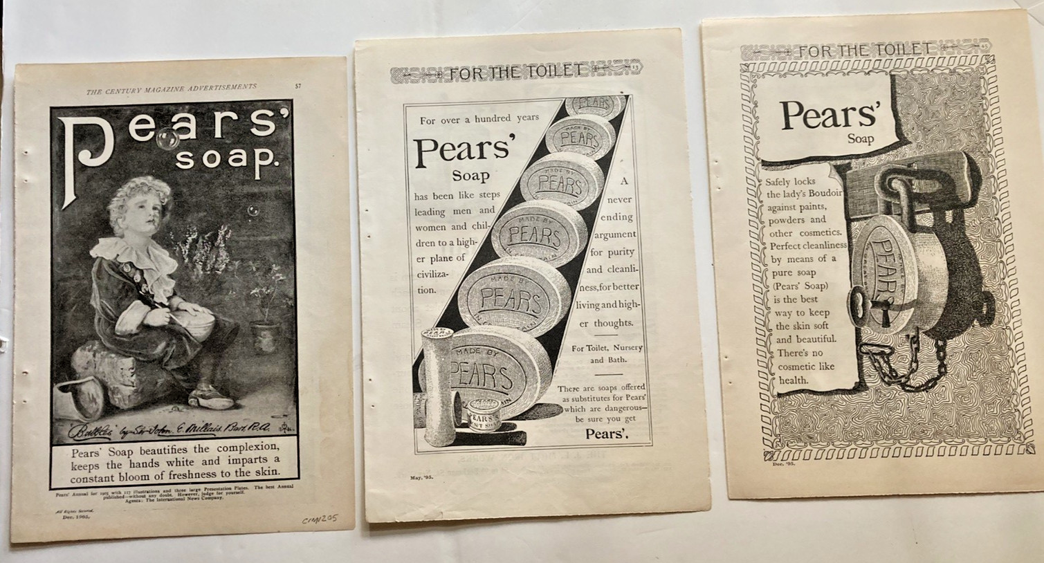 THREE Original antique (1895-1905) Pears\' Soap full page ads #389