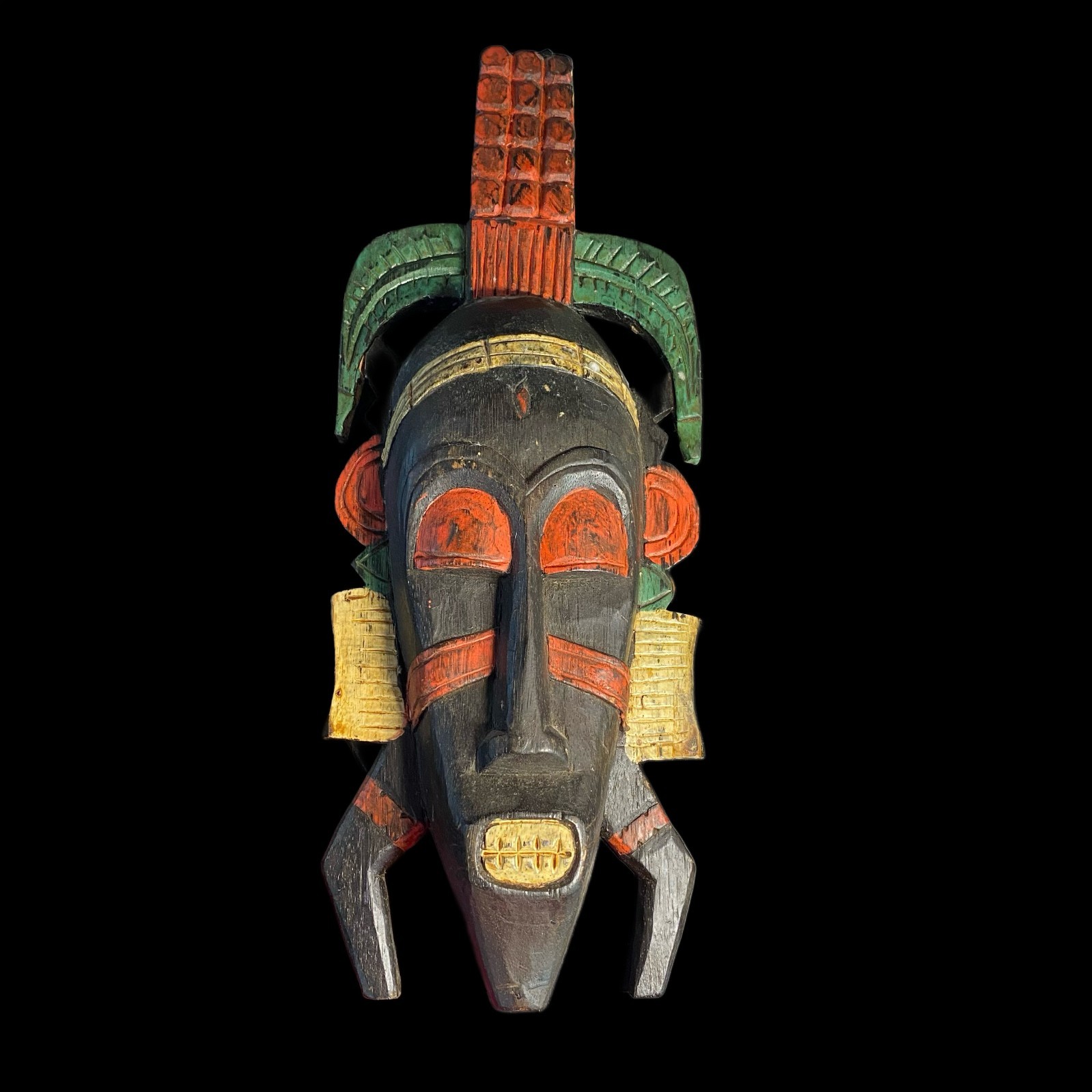 Hand Painted Hand Crafted  Collectible Nigerian Wooden Wall Mask 19.5\'\' Long