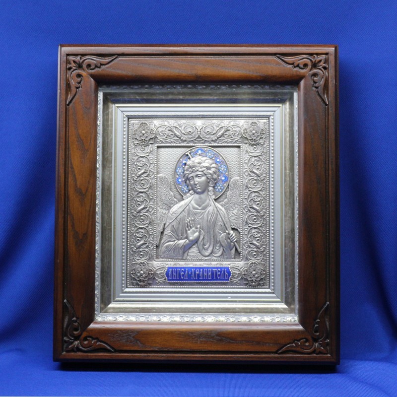 Guardian Angel Orthodox Icon Electroformed Relief Oak Frame 28x31cm New