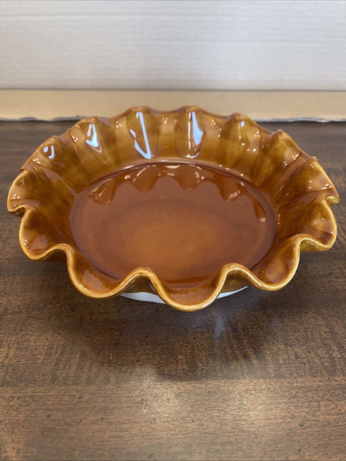 Vintage Emily Henry France Ceramic Pie Dish Caramel Color Ruffled Edges