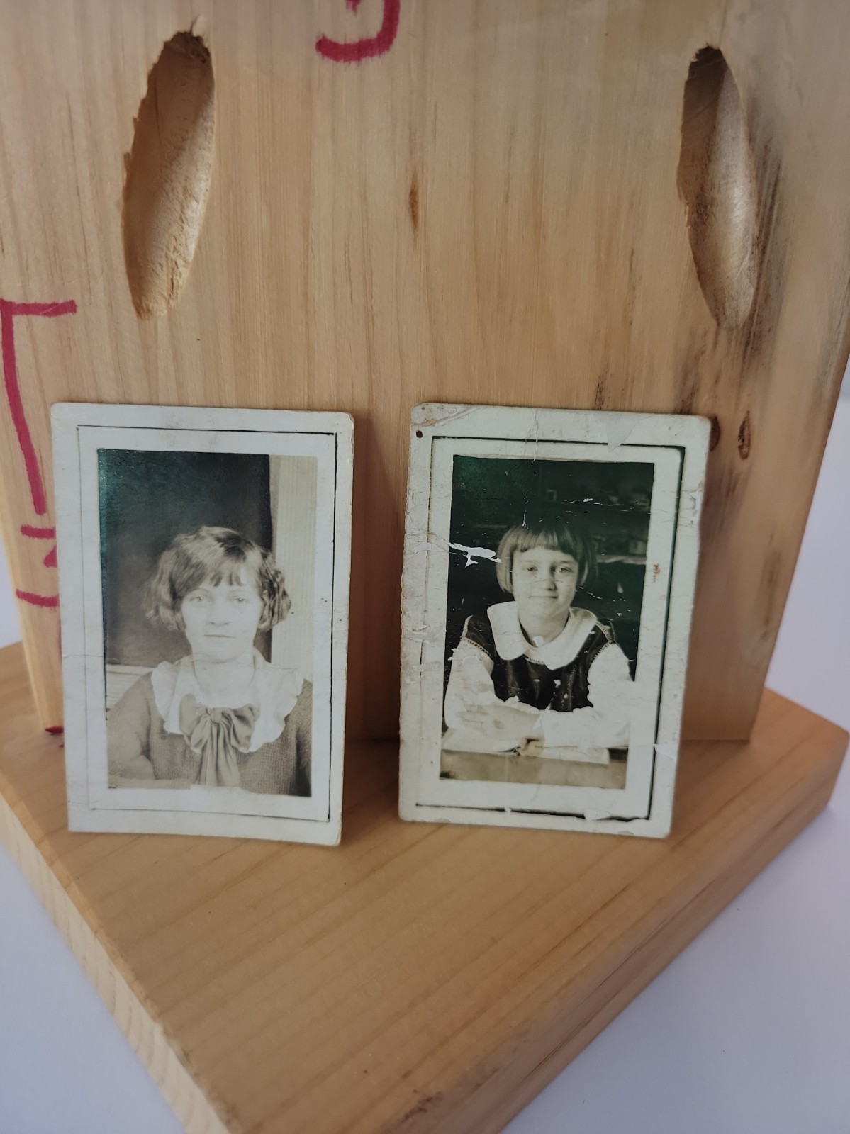 Pair 1920s Antique Schoolhouse Photo Prints ID'd Nancy Ellett Vintage Girls...