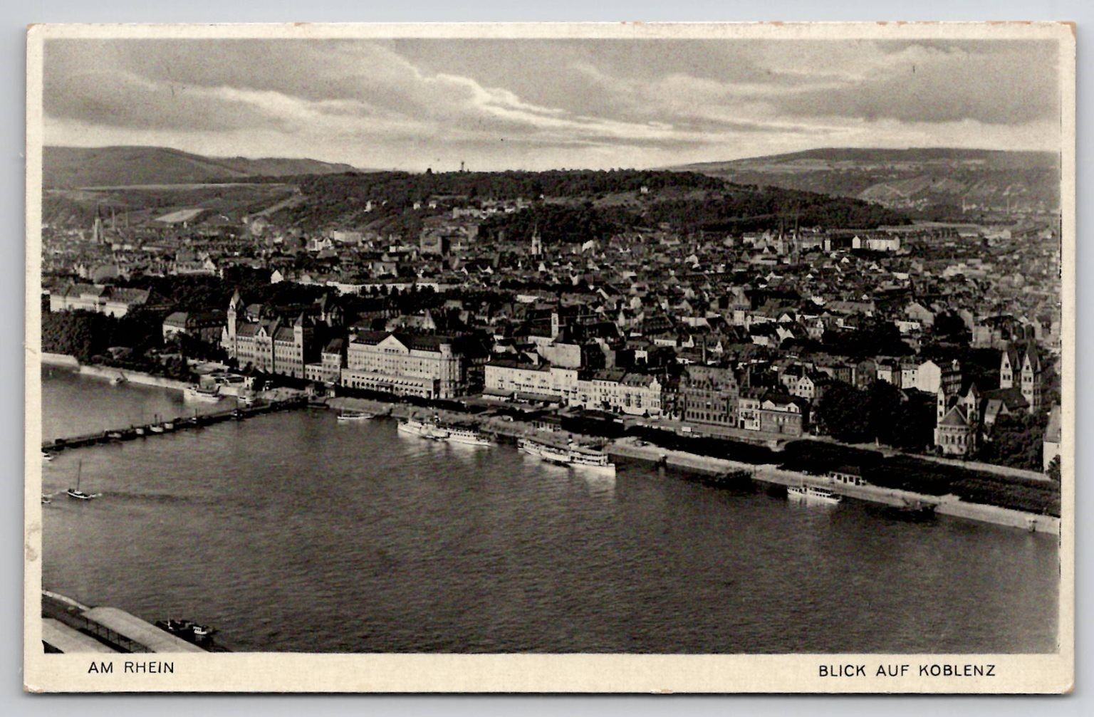 Vintage Koblenz Germany Rhine River City View Photoglanz Postcard c.1939