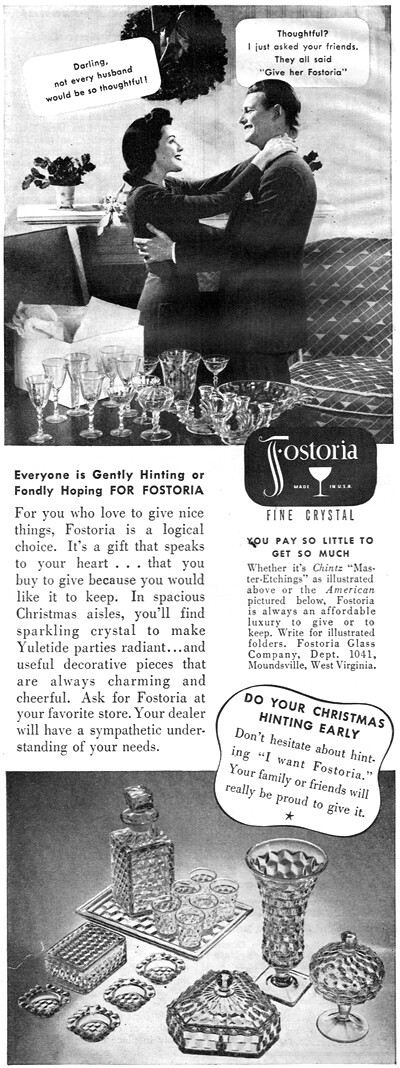 Fostoria America Pattern Chintz Master Etchings Vase Candy Dish 1941 Magazine Ad