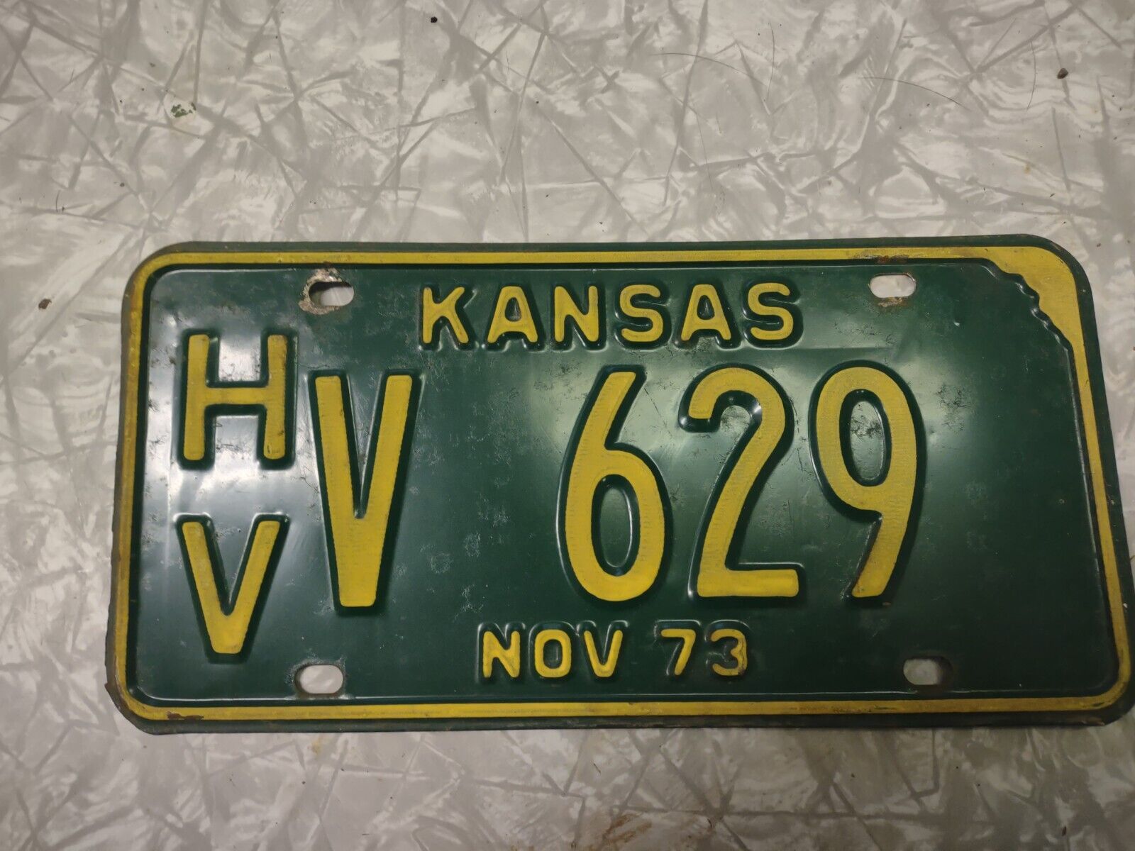 1973 Kansas HV V 629 license plate Harvey  County low number