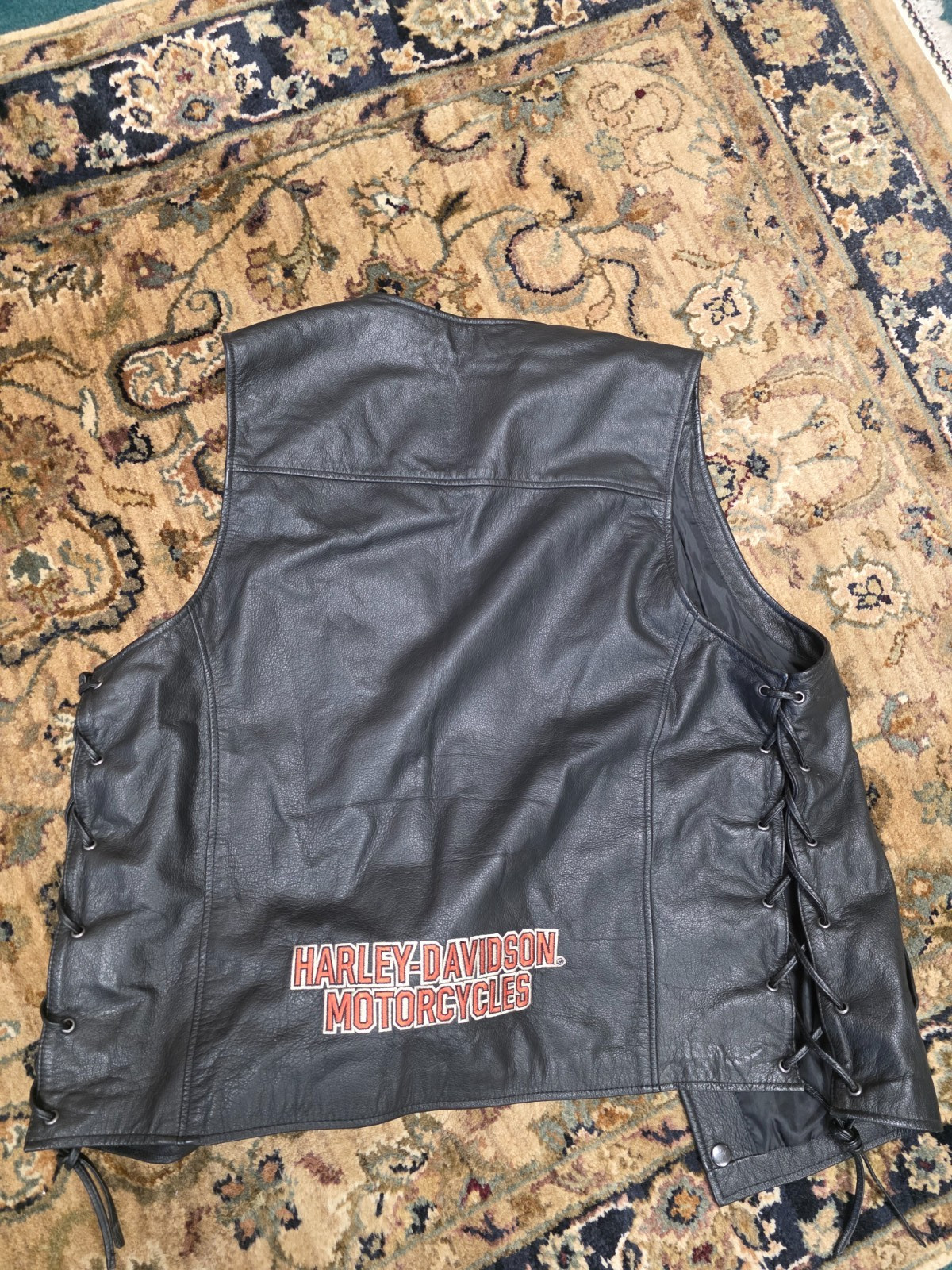 🔥 VINTAGE HARLEY DAVIDSON LEATHER VEST MENS LARGE BUTTONS POCKETS