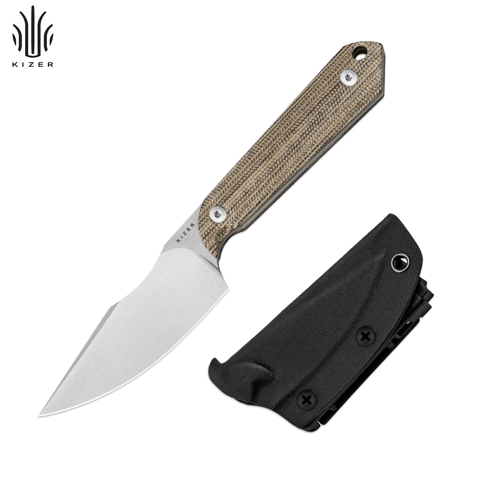 Kizer Mini Harpoon Drop Point Fixed Knife AEB-L Blade Micarta Handle With Sheath Kizer Mini Harpoon Drop Point Fixed Knife AEB-L Blade Micarta Handle With Sheath