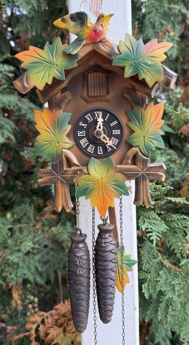 Vintage Mini German Cuckoo Wall Clock - RUNS GREAT - SEE VIDEO - ALL ORIGINAL