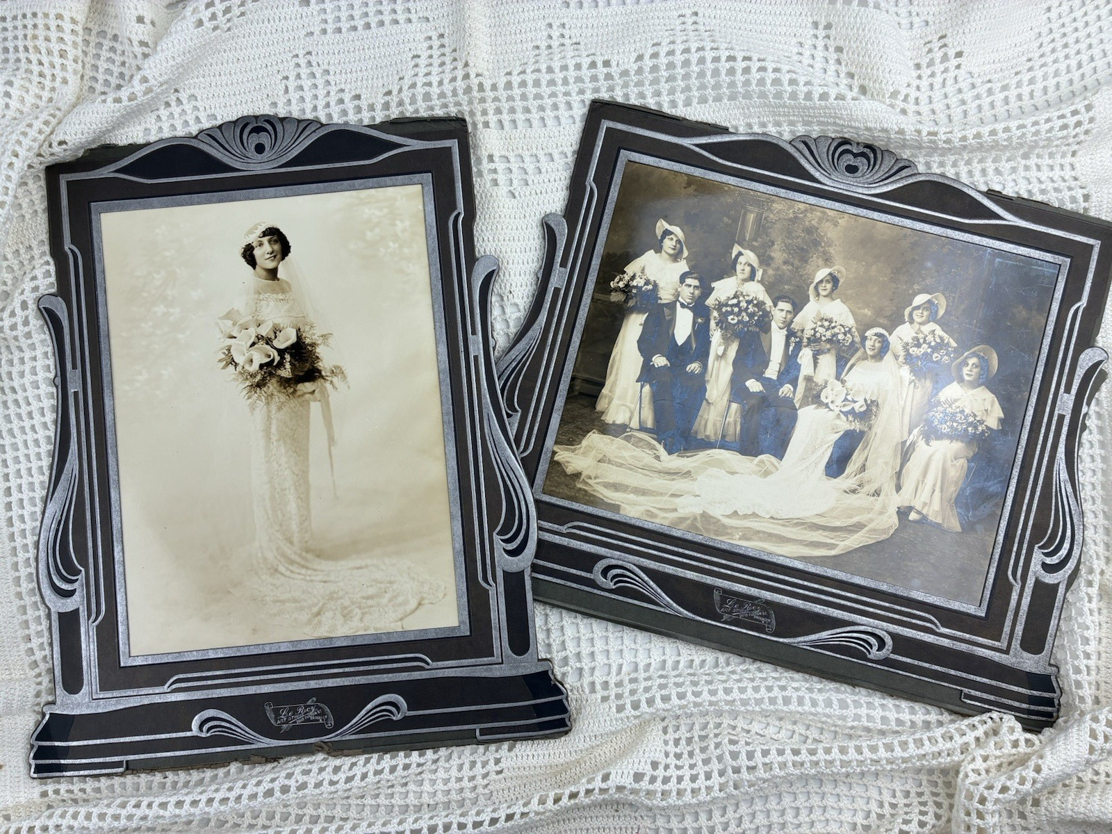 Antique 1920s Wedding Portrait in Embossed Studio Mount ~ Large Formal Wedding Antique 1920s Wedding Portrait in Embossed Studio Mount ~ Large Formal Wedding