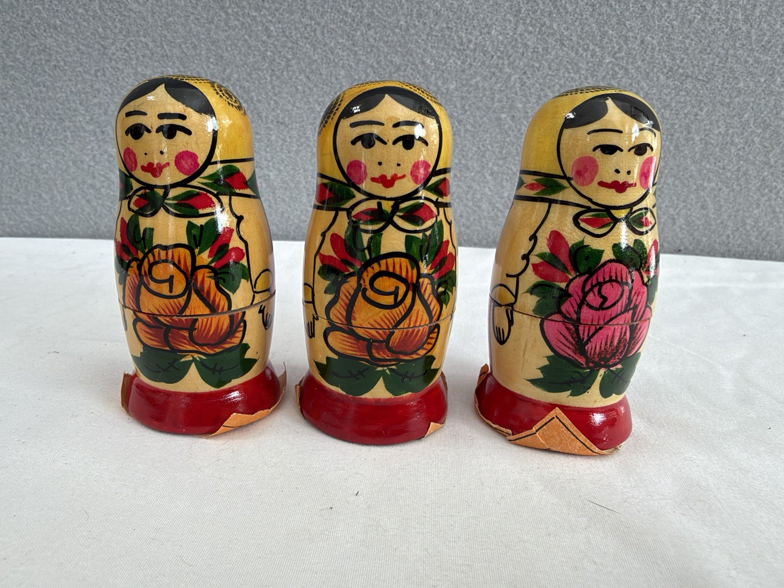 Vintage Russian Nesting Dolls Matryoshka Set of 3 Hand Painted Made in Russia