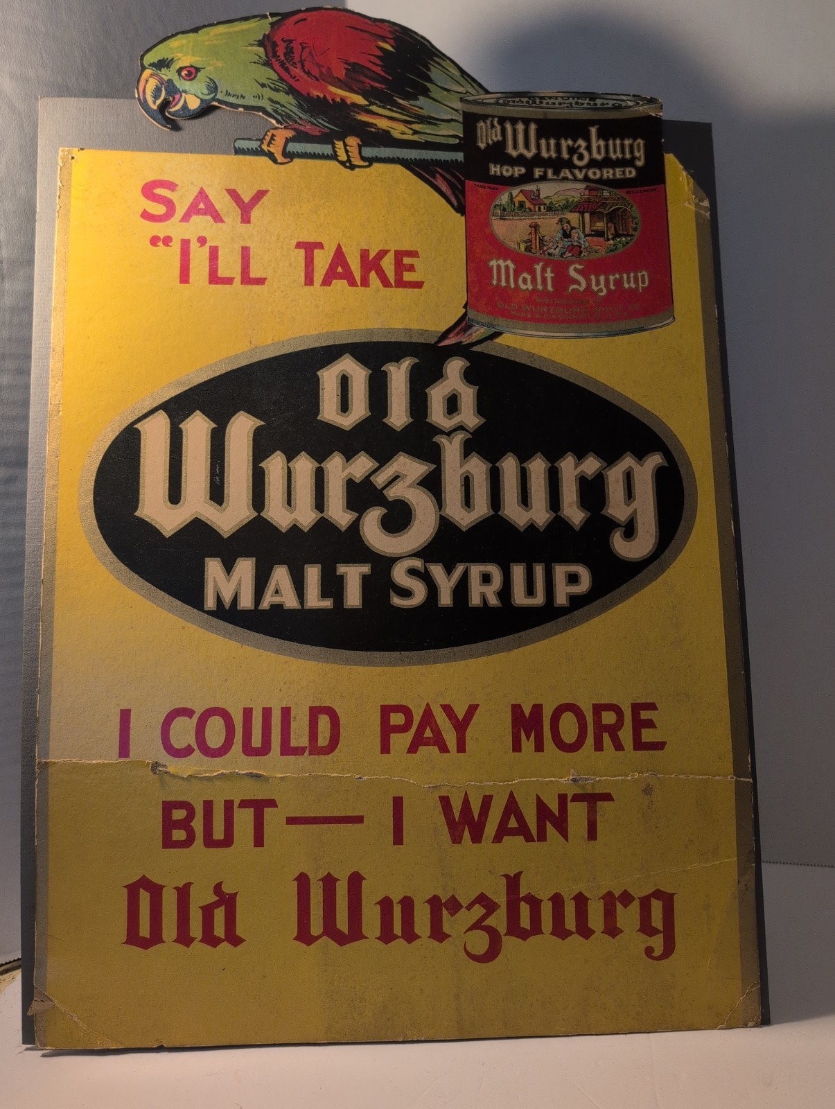 Antique Prohibition Old Wurzburg Malt Syrup Cardboard Sign Fair Condition Antique Prohibition Old Wurzburg Malt Syrup Cardboard Sign Fair Condition