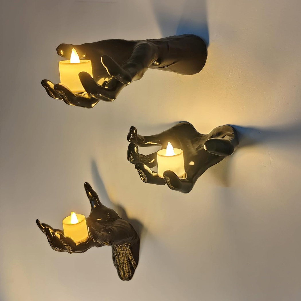 Gothic Hand Wall Candle Holder, Black 3D Sculptural Hand Wall Decor Gothic Hand Wall Candle Holder, Black 3D Sculptural Hand Wall Decor