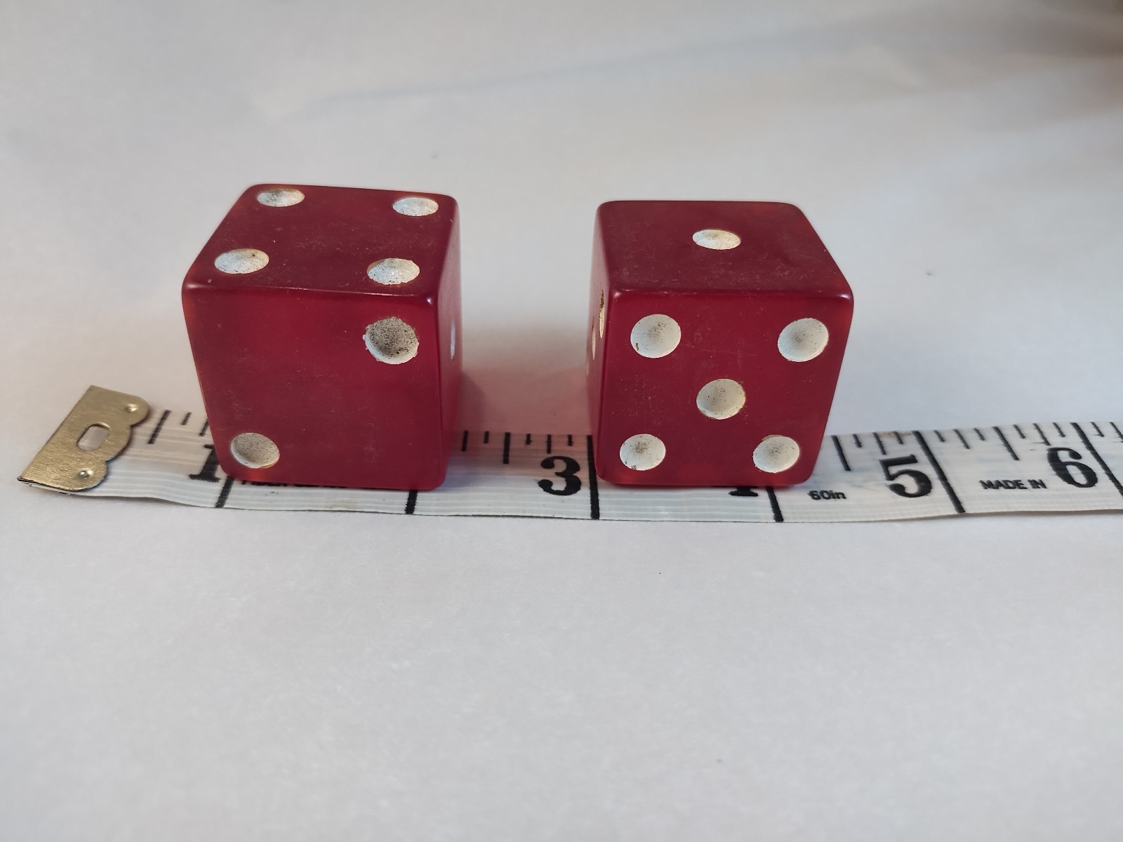 Vintage Pair of extra Large translucent Red Bakelite Dice - 1 1/4”, or 30 mm Vintage Pair of extra Large translucent Red Bakelite Dice - 1 1/4”, or 30 mm