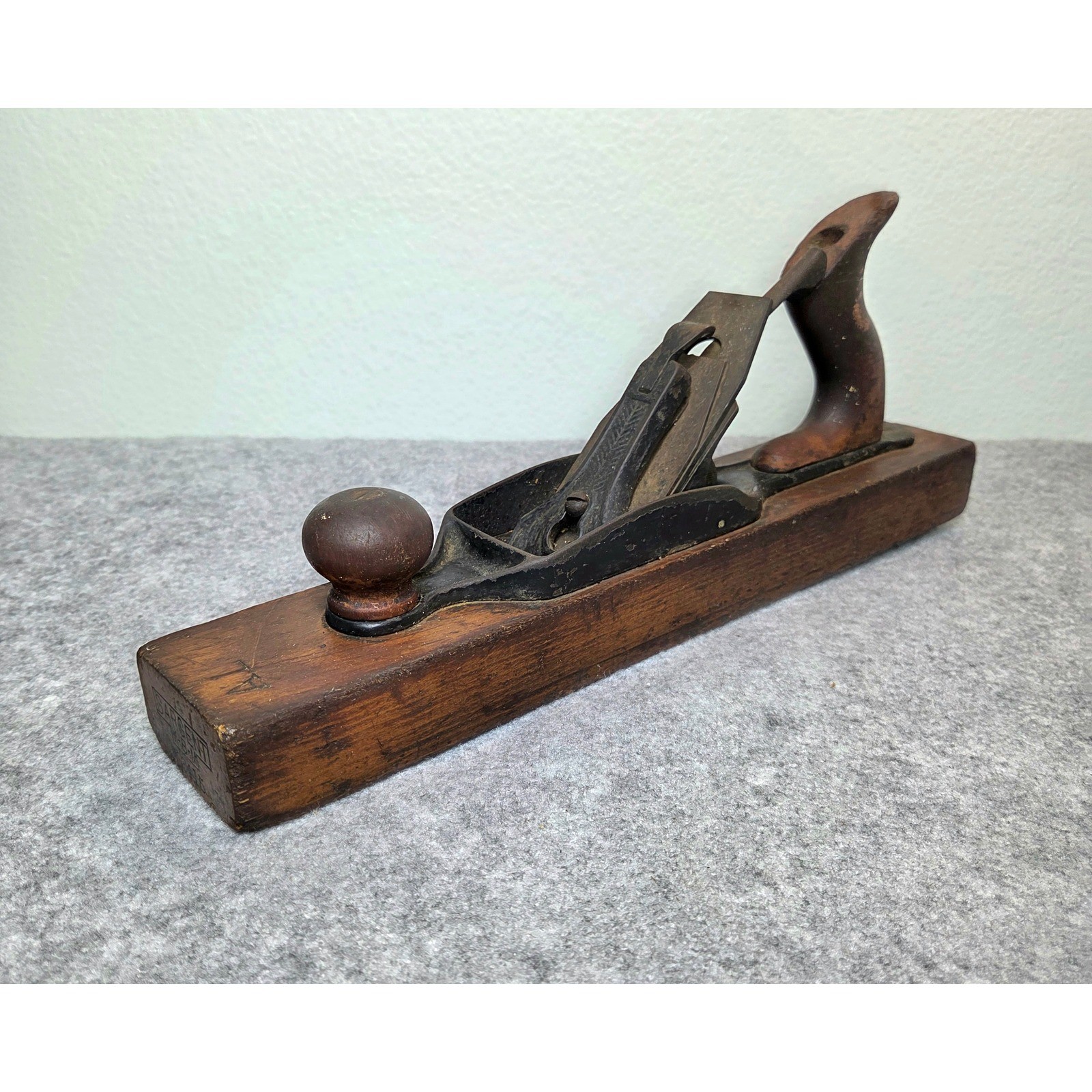 Vintage Transitional Wood Jack Plane Antique Woodworking Tool Stamped AL Vintage Transitional Wood Jack Plane Antique Woodworking Tool Stamped AL