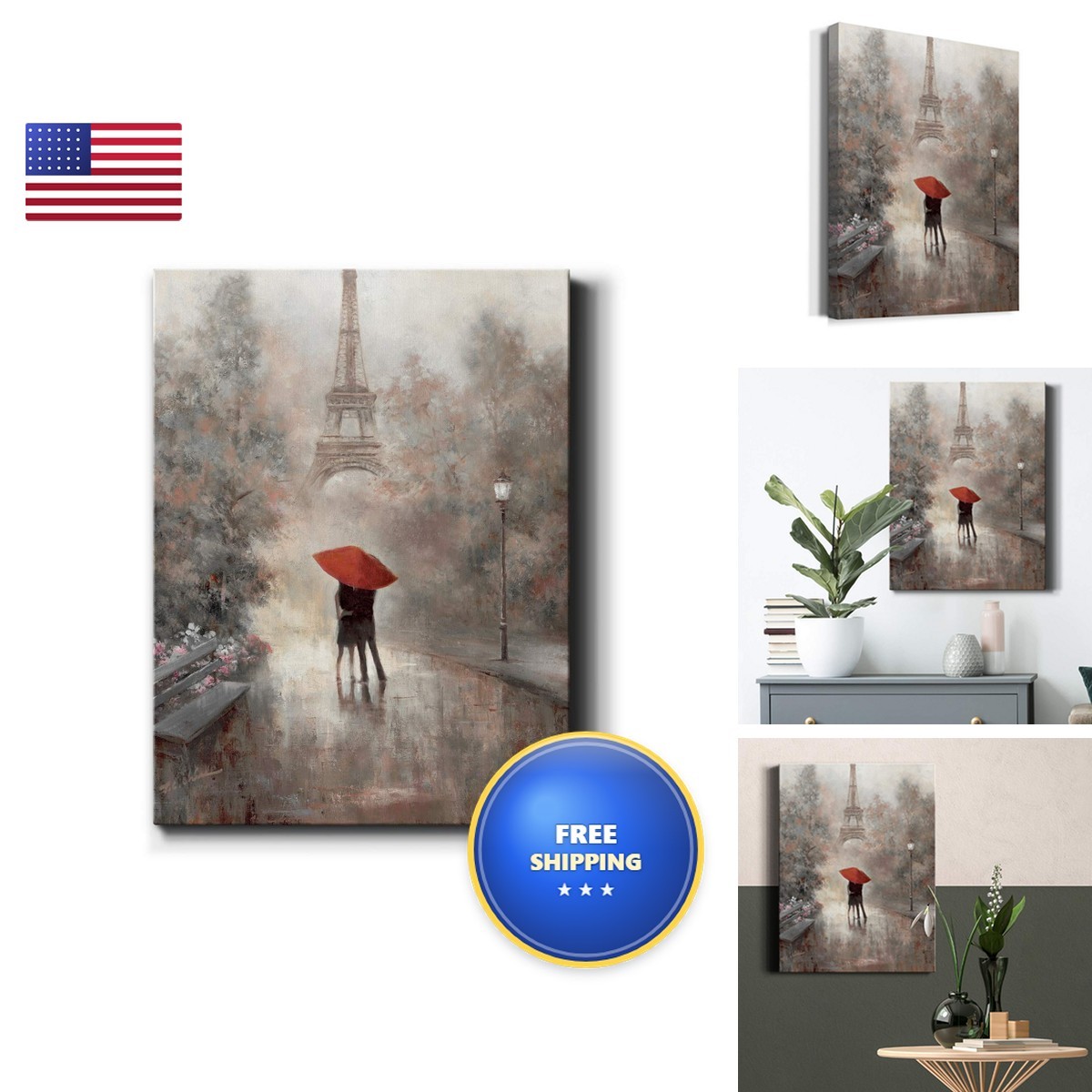 Renditions Gallery Canvas Wall Art Print Couple Eiffel Tower Paris - 24 Renditions Gallery Canvas Wall Art Print Couple Eiffel Tower Paris - 24
