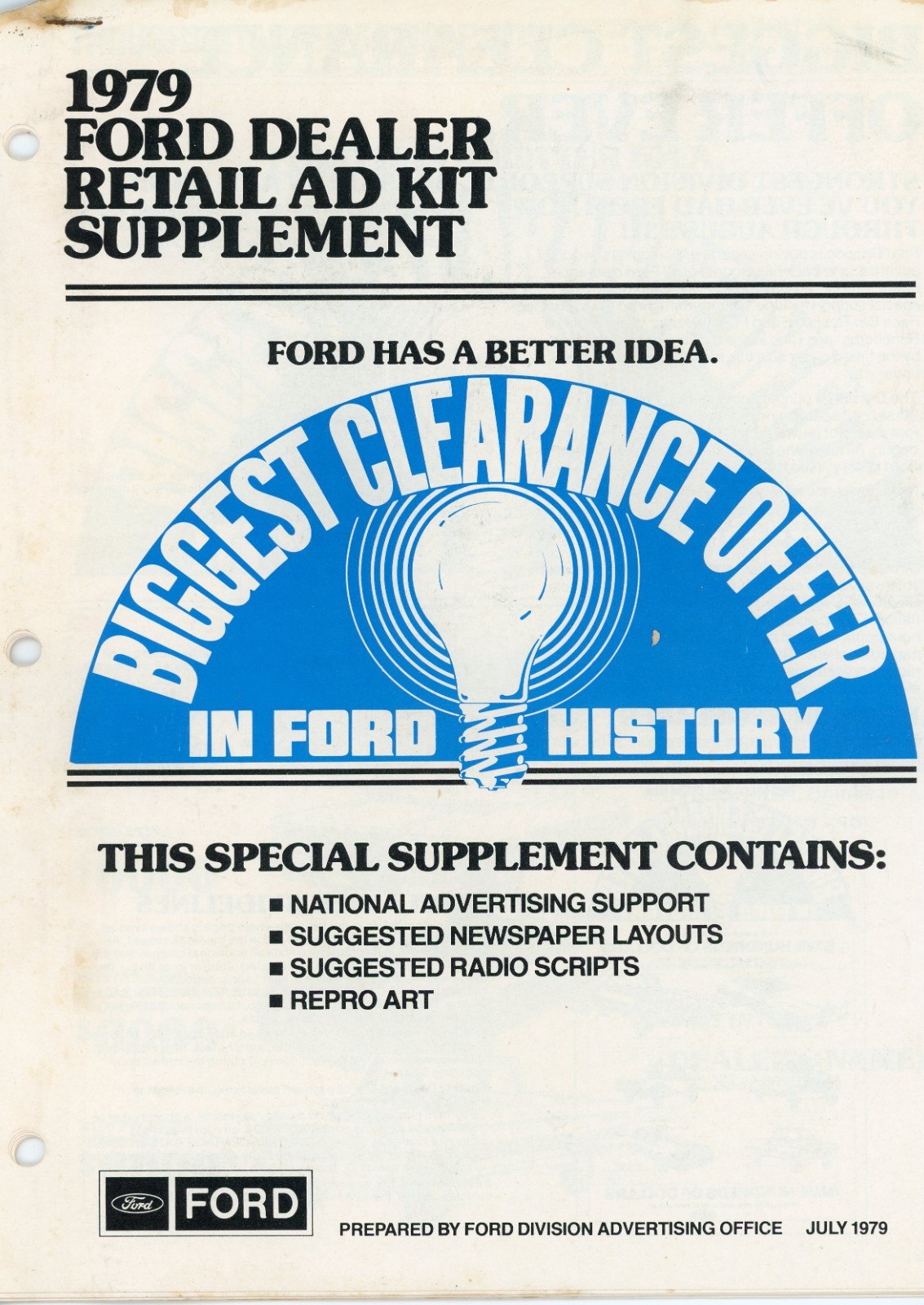 Ford, Dealer, 1979, Retail Ad Kit, Clearance, Art, Radio Scripts, Newspaper Ad Ford, Dealer, 1979, Retail Ad Kit, Clearance, Art, Radio Scripts, Newspaper Ad