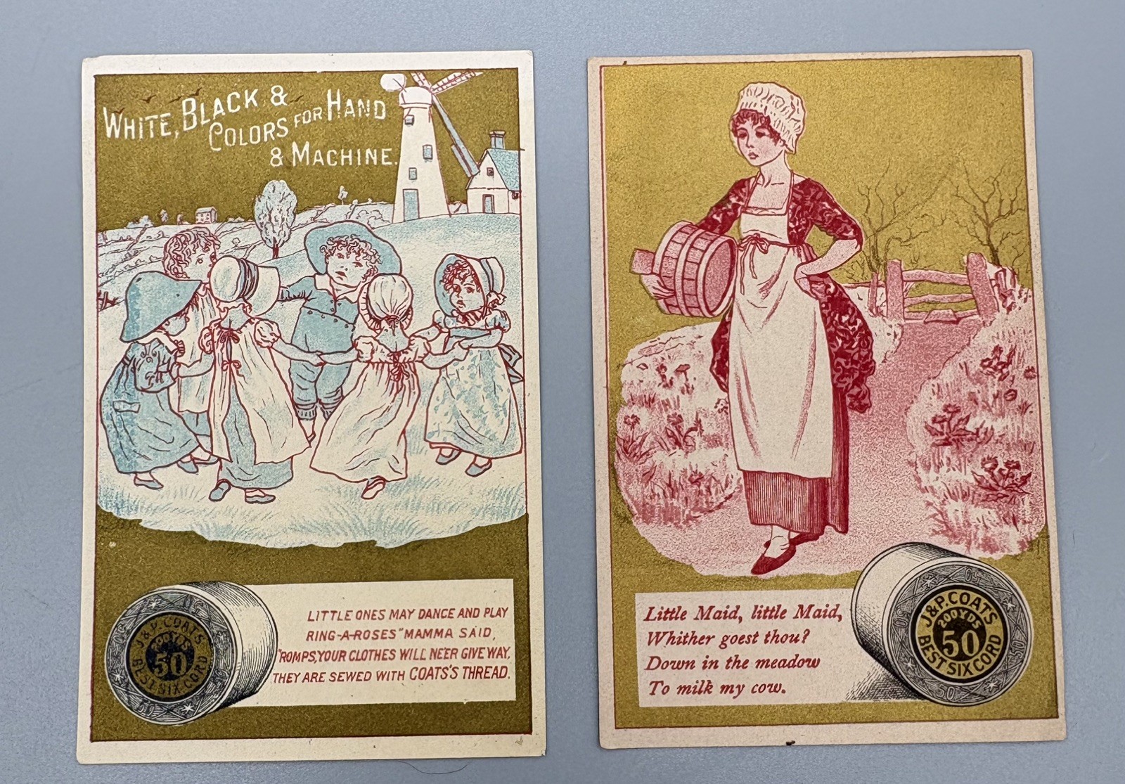 Vintage J&P Coats Thread Victorian Trade Cards Mother Goose Nursery Rhyme Lot 2 Vintage J&P Coats Thread Victorian Trade Cards Mother Goose Nursery Rhyme Lot 2