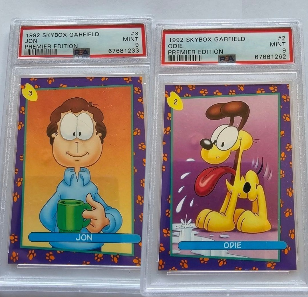 1992 Skybox Garfield Premier LOT Edition Odie #2 &JON #3 PSA 9 Mint Set 