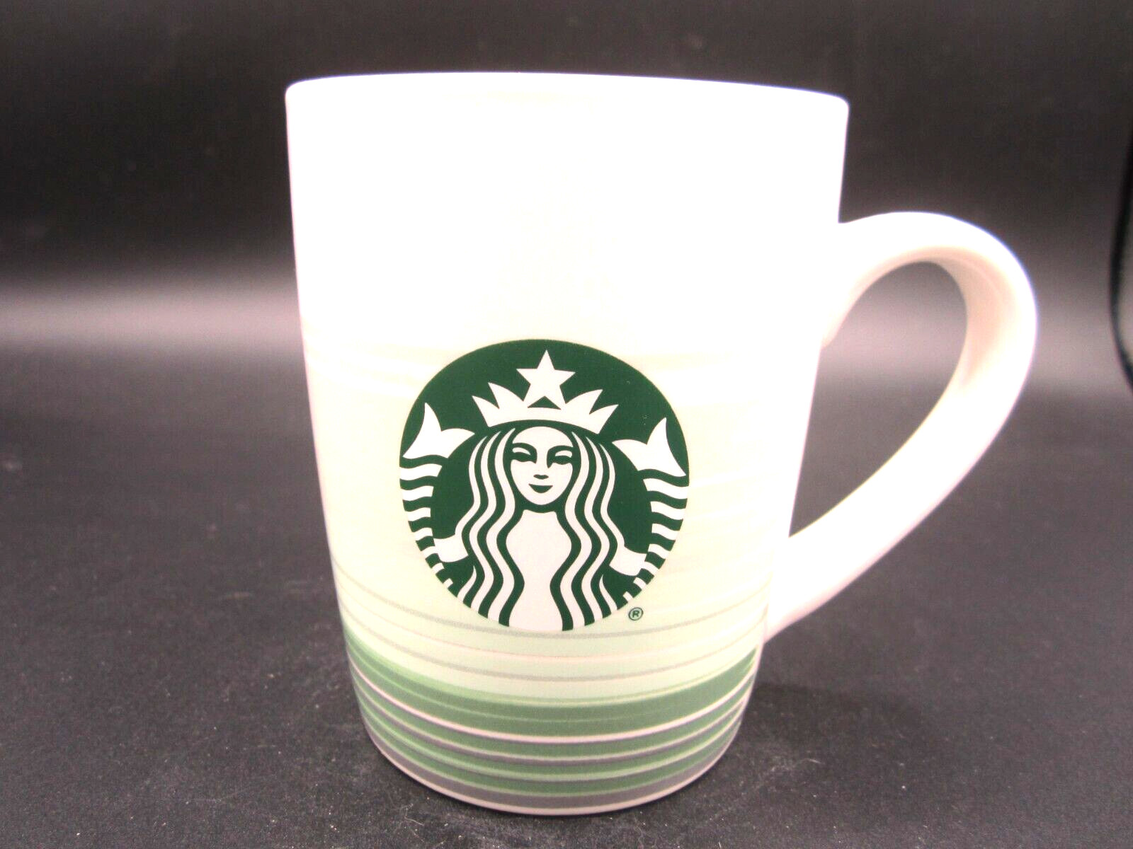 Starbucks White Green Stripes around Bottom Tea Coffee Mug 10 oz 2021 (063)
