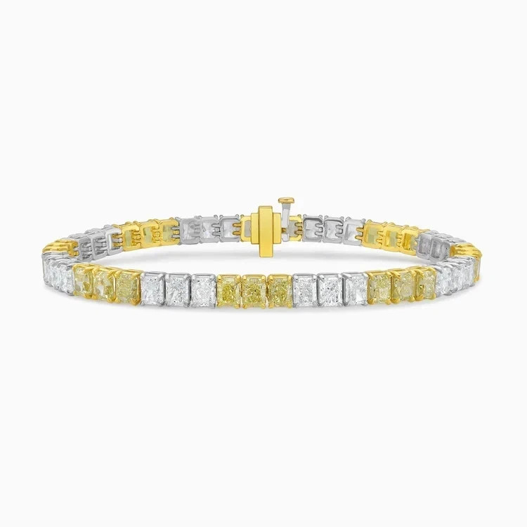 Yellow & White Radiant Cut Diamond Tennis Bracelet In 14K Two-Tone Gold Plated
