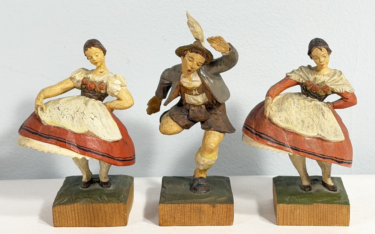 Vintage Hand Carved Bavarian Folk Dancer Figures Set of 3