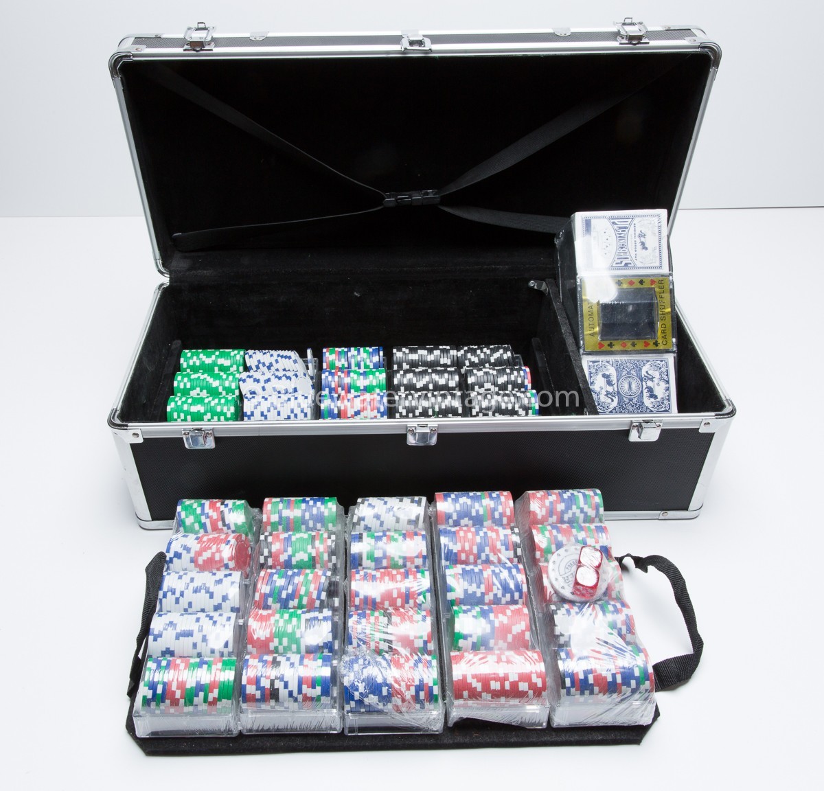 HUGE Poker Set w/ Flight Case Almost 1,000 Clay Chips Cards Shuffler  40 lbs EX