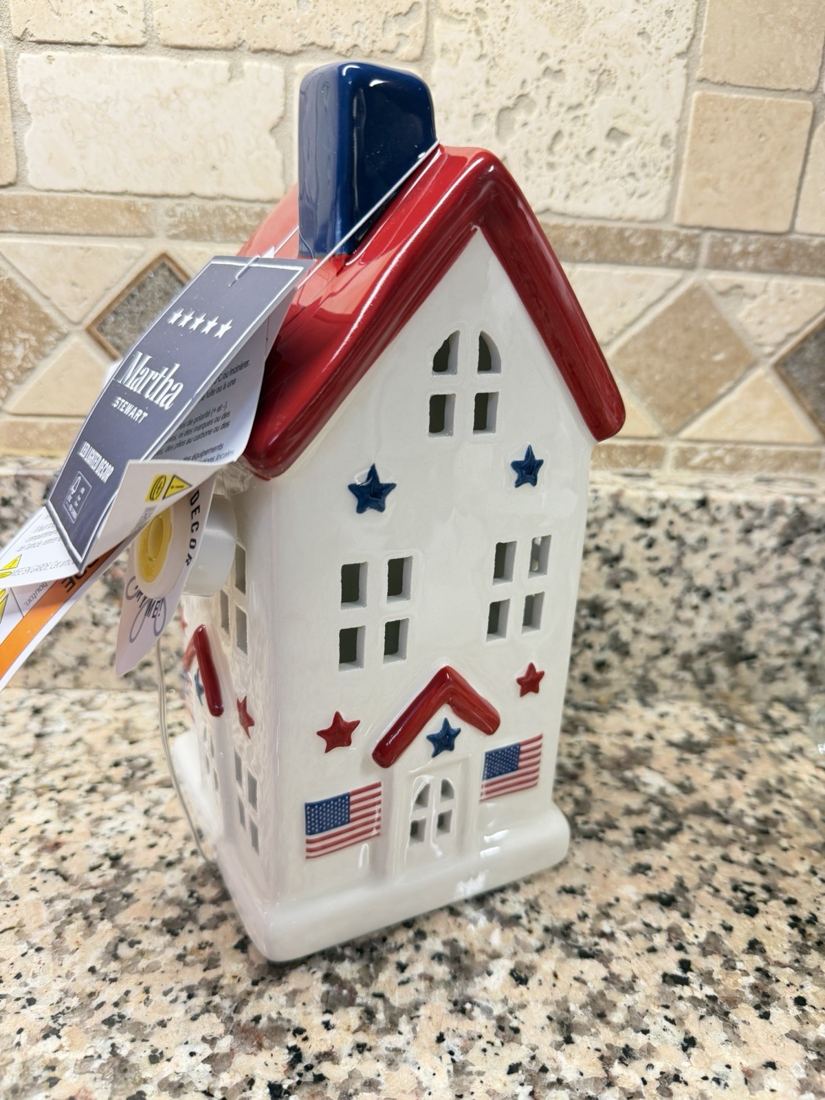 Martha Stewart Patriotic July 4th 8.5” LED Ceramic House Americana NWT Martha Stewart Patriotic July 4th 8.5” LED Ceramic House Americana NWT