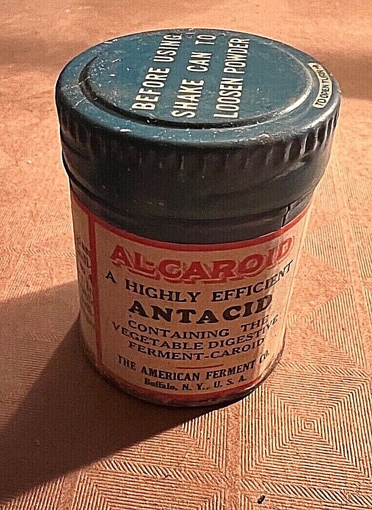 Vintage Blue Alcaroid Antacid and Digestant Medicine Tin American Ferment Co Vintage Blue Alcaroid Antacid and Digestant Medicine Tin American Ferment Co