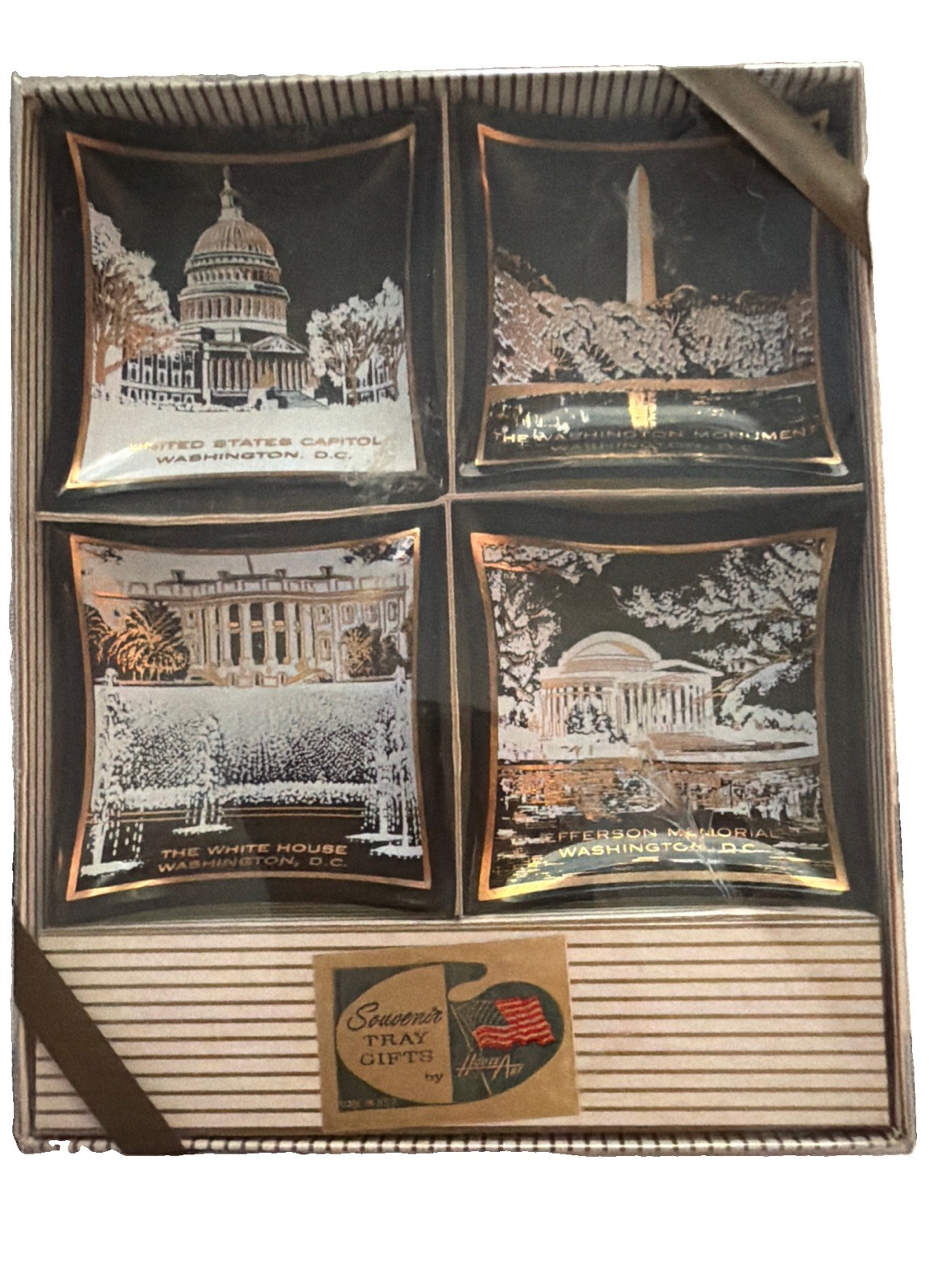 Vintage Washington DC Souvenir Mini Trays Trinket Dish Set of 4 Capitol Monument