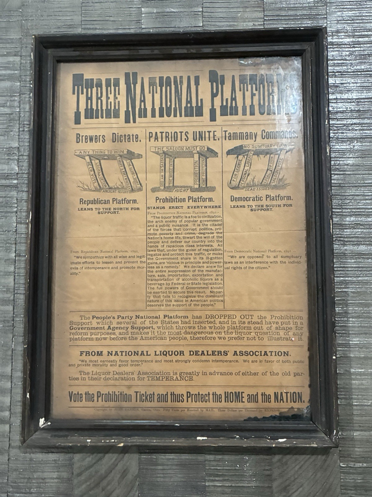 Rare John Danner 1892 Original Prohibition Platform Advertising Sign Vintage Rare John Danner 1892 Original Prohibition Platform Advertising Sign Vintage