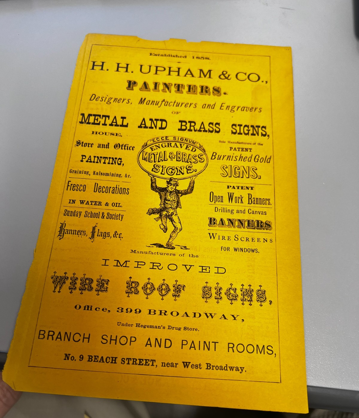 1870s Directory Page NYC Upham Painters Banners Engraved Metal & Brass Signs