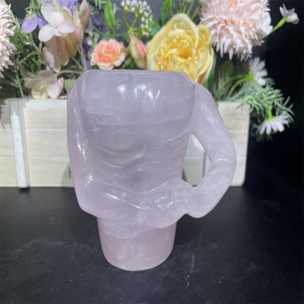 1.8LB 118mm\'\'Natural Rose Quartz Fitness Cup Ornament Quartz Carving Gift