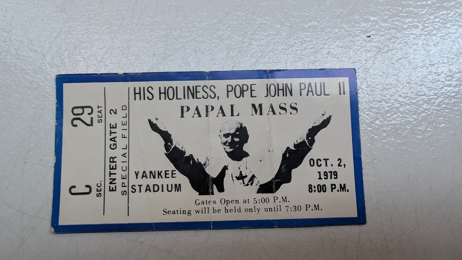 Pope John Paul II Mass at Yankee Stadium Ticket Stub - field seats