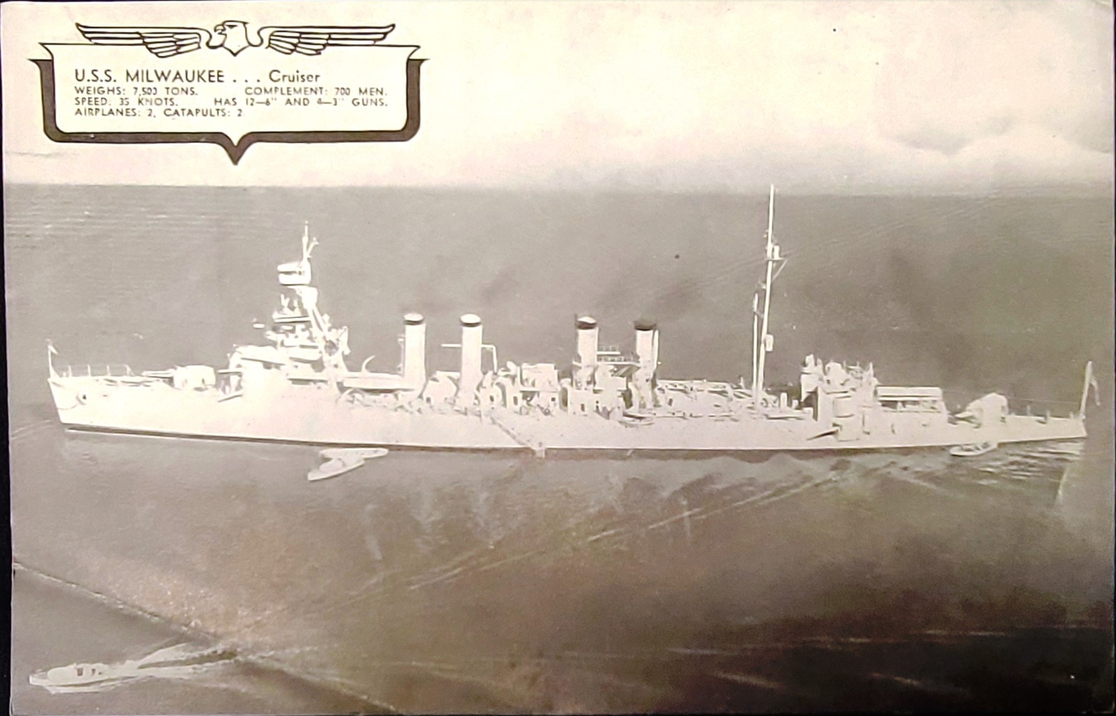USS Milwaukee Cruiser C-21 Vintage 5x7 USN Photo circa 1915, Good Condition