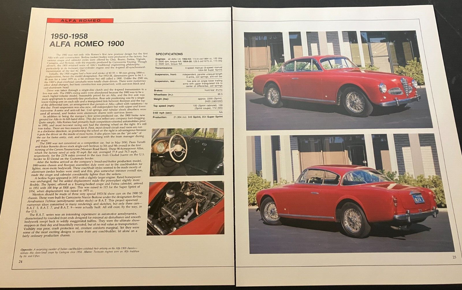 1950-1958 Alfa Romeo 1900 - Vintage Automotive Spec-Sheet Art Print / Wall Art