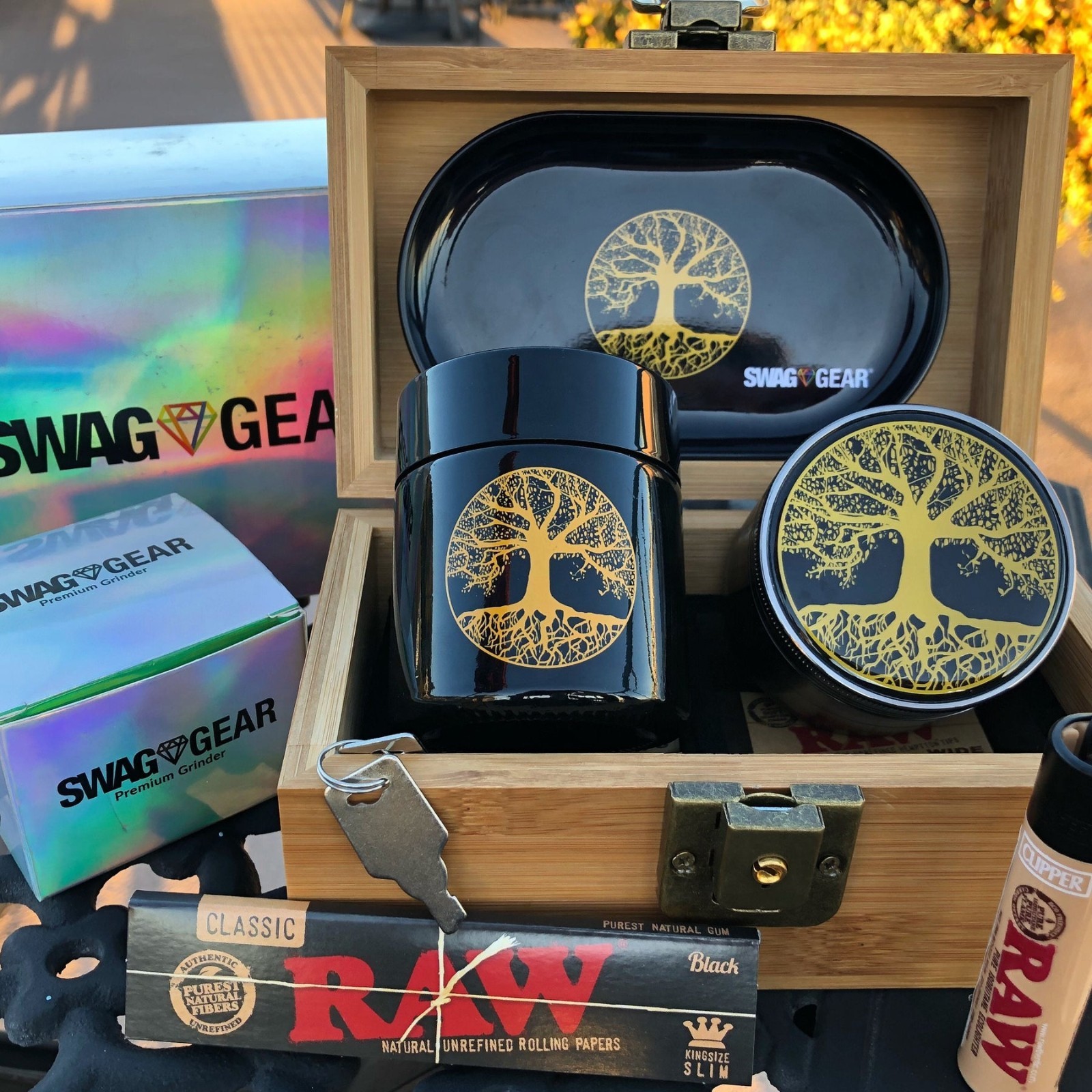 Medium Bamboo Stash Box All in One Complete Kit Medium Bamboo Stash Box All in One Complete Kit