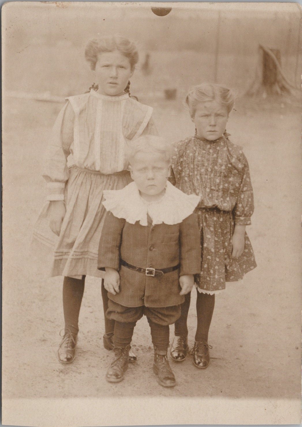 c. 1900s Portrait of three children RPPC Real Photo Vintage Postcard