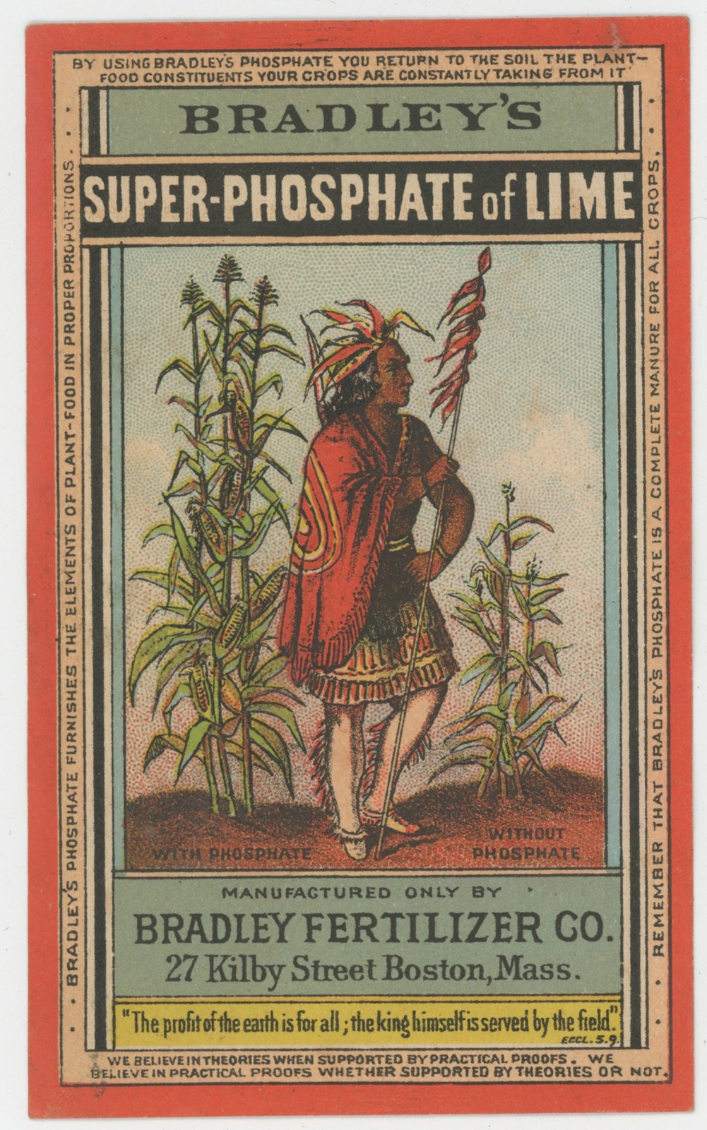Bradley Fertilizer Co Super Phosphate Lime Indian 1880's Trade Card