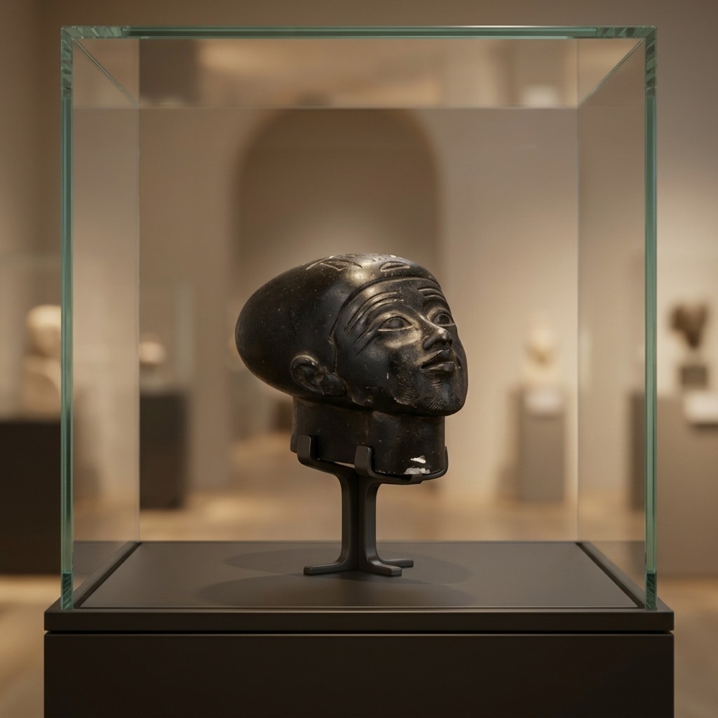 Ancient head sculpture depicting a weathered Pharaonic dignitary, Rare Ancient head sculpture depicting a weathered Pharaonic dignitary, Rare