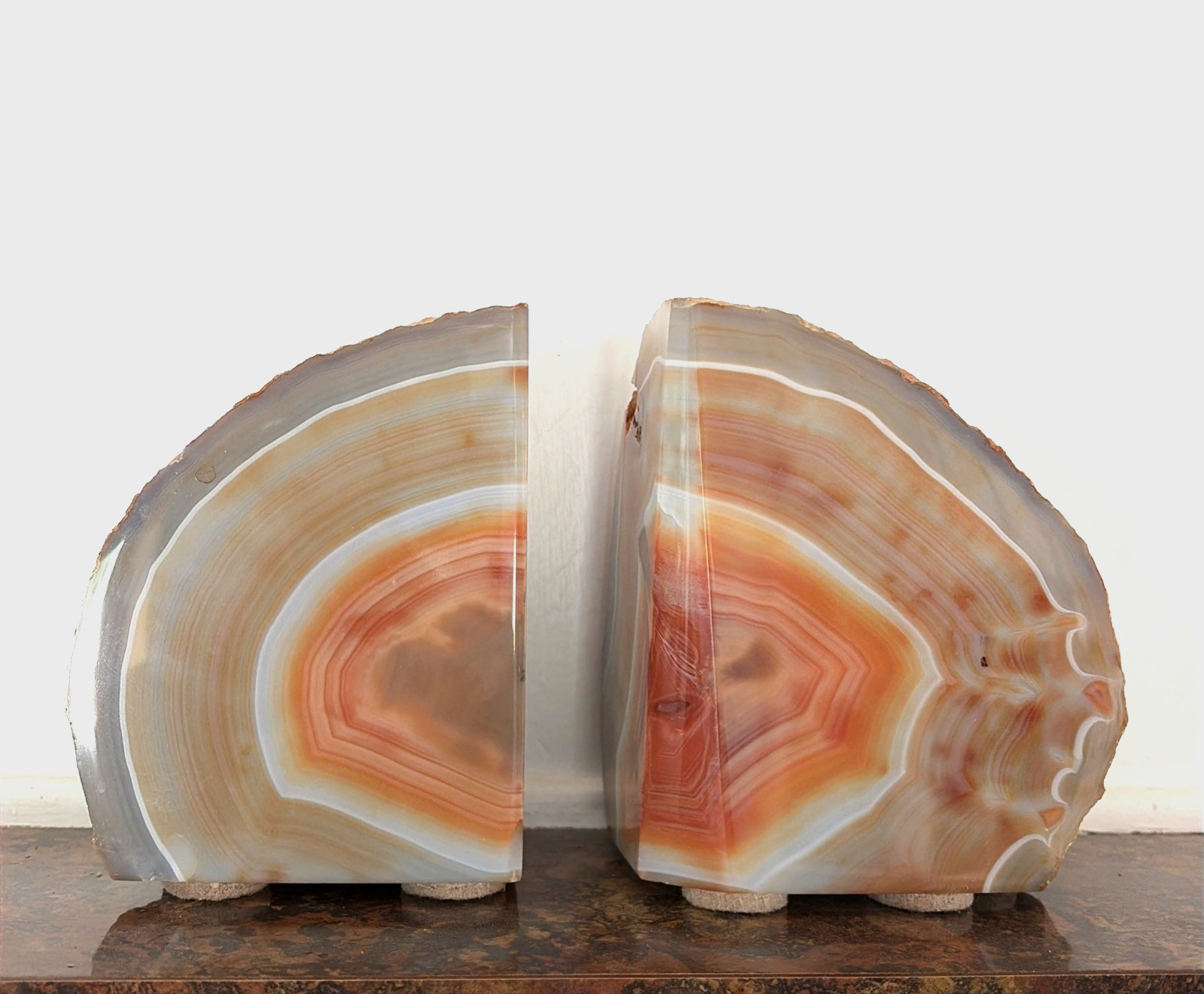 Pair of Vintage Carnelian Agate Stone Bookends Orange and Gray 5.5\ Pair of Vintage Carnelian Agate Stone Bookends Orange and Gray 5.5\