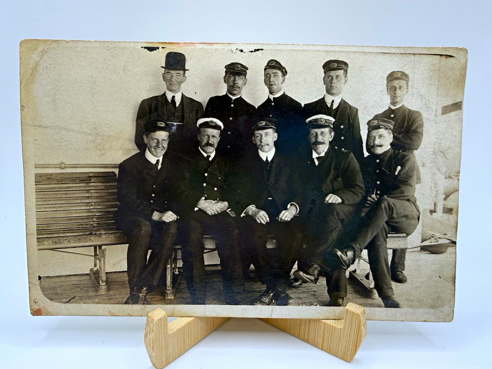 Antique RPPC Postcard Ship Officers Crew Uniforms Deck Bench Early 1900s Unposte Antique RPPC Postcard Ship Officers Crew Uniforms Deck Bench Early 1900s Unposte