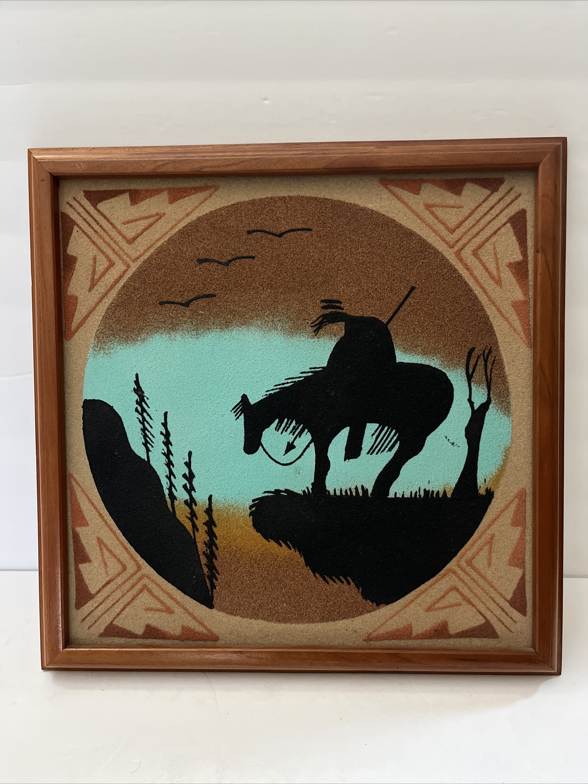 Authentic Native American Navajo Sand Painting Art Signed Elsie Mae 13 X 13” Authentic Native American Navajo Sand Painting Art Signed Elsie Mae 13 X 13”
