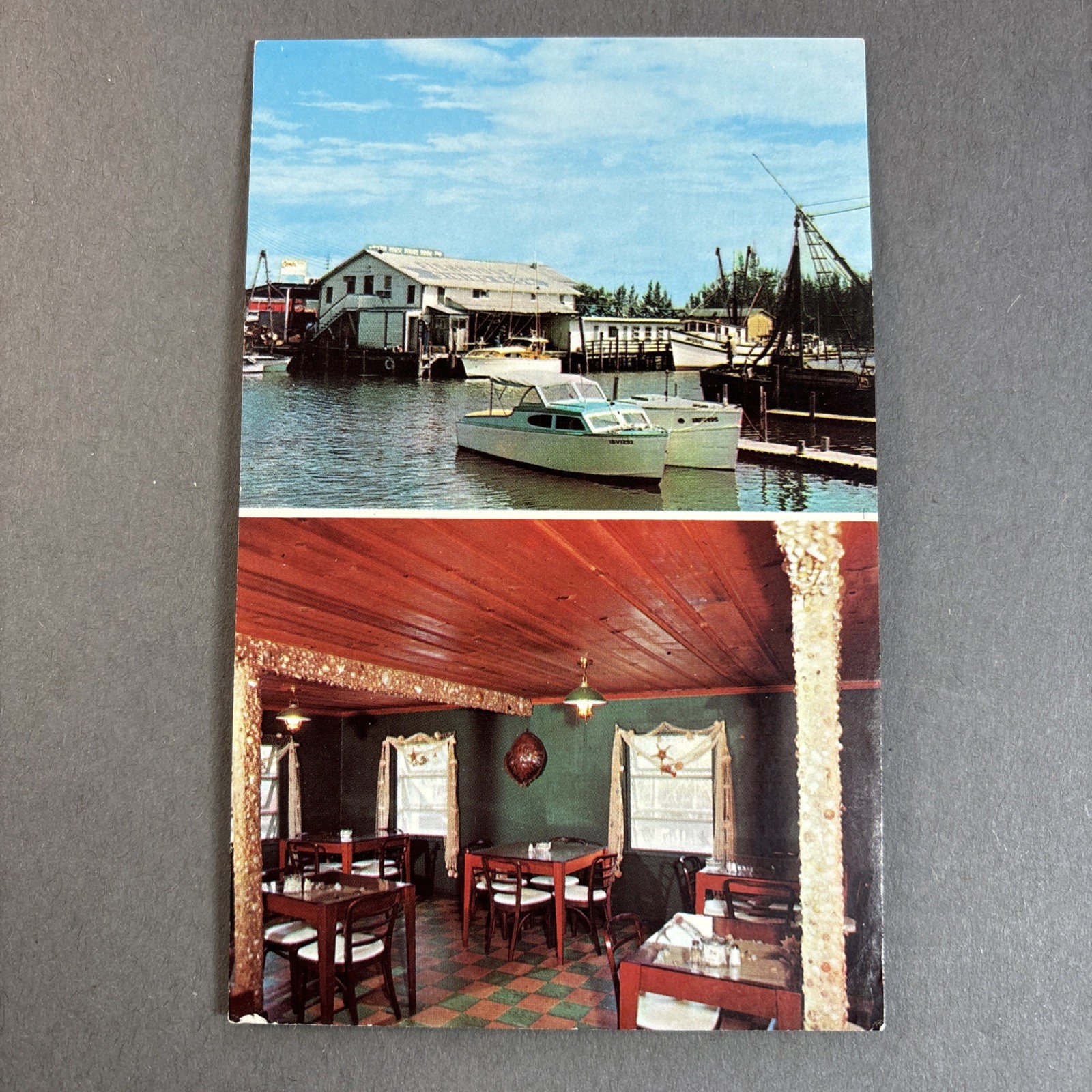 FL Postcard Fish House Dining Room Gordon River Naples vtg chrome unposted